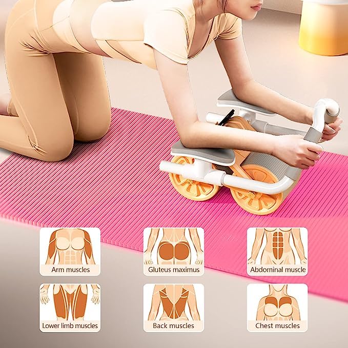 Ab Roller Wheel Exercise with Elbow Support, Automatic Rebound Abdominal Wheel, Double Wheel elbow and knee support for gym