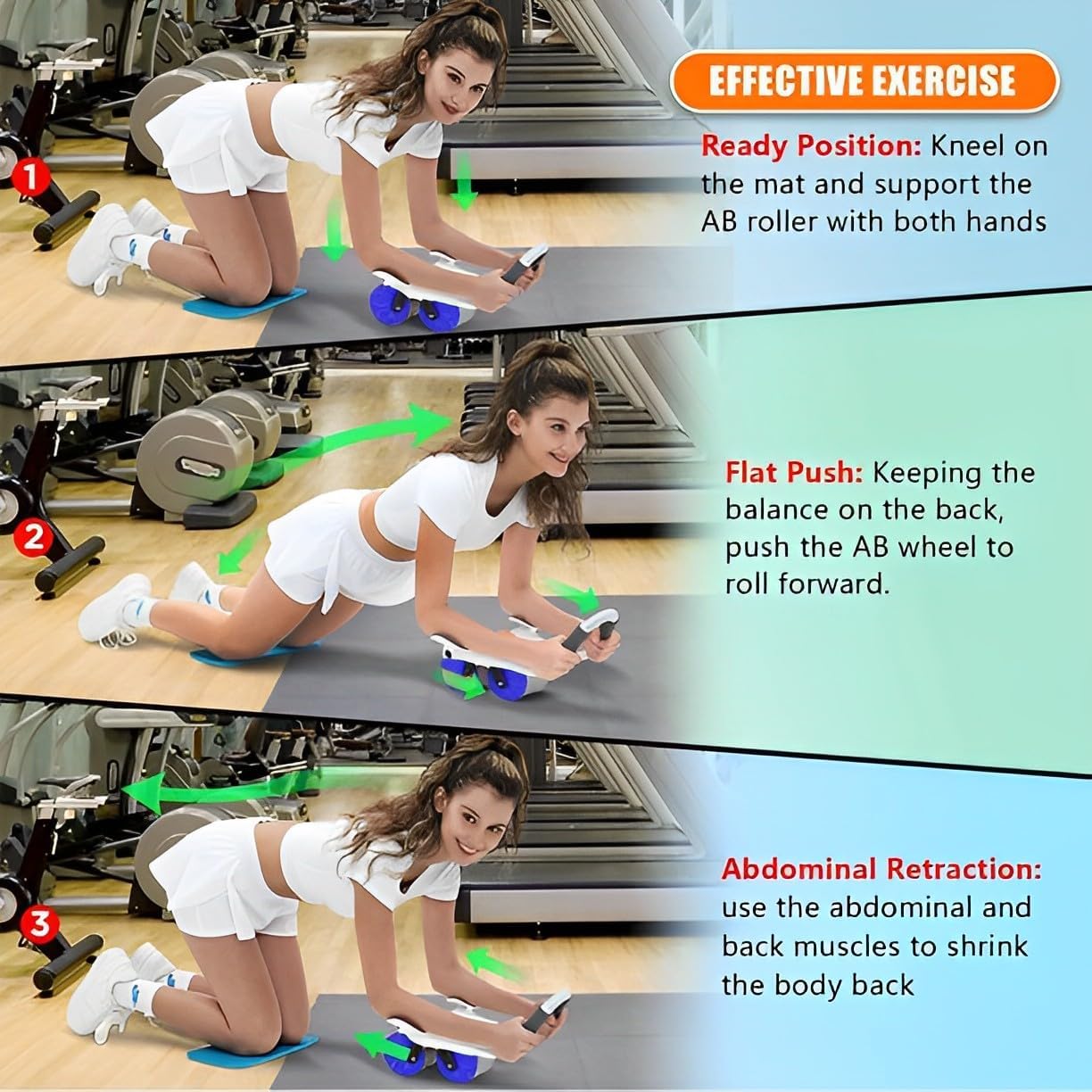 Ab Roller Wheel Exercise with Elbow Support, Automatic Rebound Abdominal Wheel, Double Wheel elbow and knee support for gym