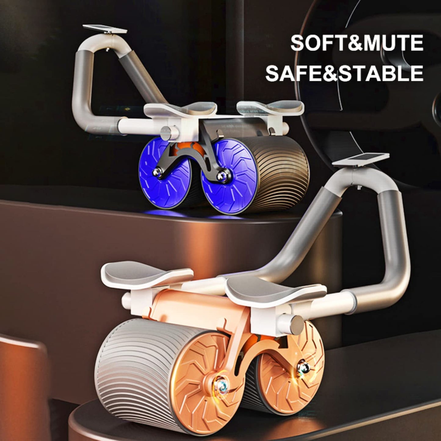 Ab Roller Wheel Exercise with Elbow Support, Automatic Rebound Abdominal Wheel, Double Wheel elbow and knee support for gym