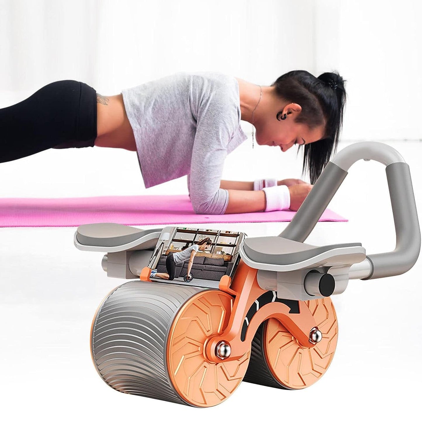 Ab Roller Wheel Exercise with Elbow Support, Automatic Rebound Abdominal Wheel, Double Wheel elbow and knee support for gym