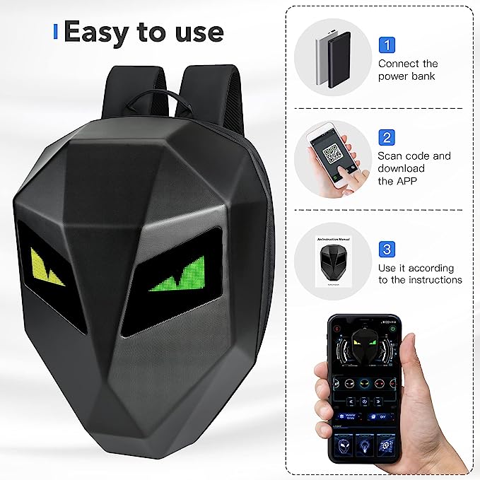 LED Hard Shell Backpack with APP Working, Waterproof Backpack with Programmable and Color Screen, Motorcycle Riding Backpack Travel Backpack Laptop Bag 5 ltrs (48 Cms)