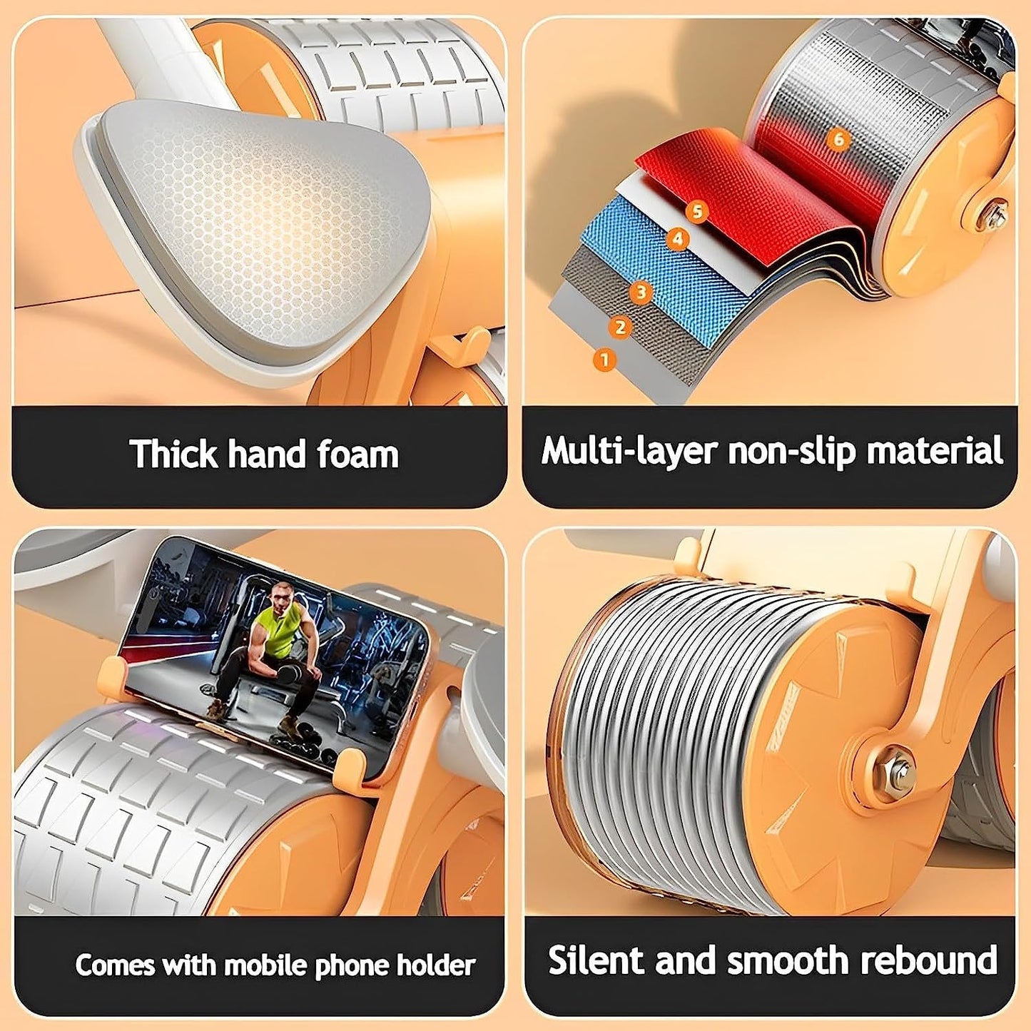 Ab Roller Wheel Exercise with Elbow Support, Automatic Rebound Abdominal Wheel, Double Wheel elbow and knee support for gym