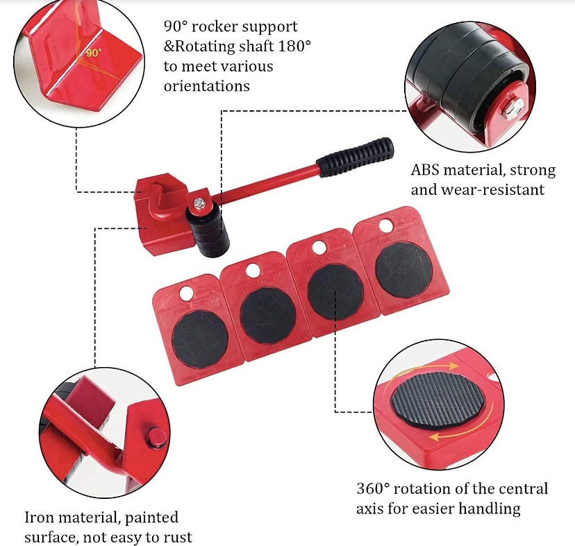 Heavy Duty Furniture Lifter Mover Tool Set, Furniture Moving Roller Wheel Set